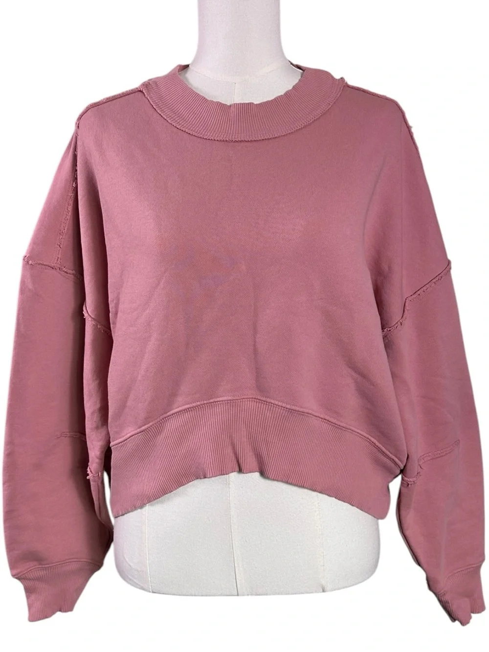 Free People Oversized Boxy Hi Lo Pullover Sweatshirt Mauve Blossom Small NWT